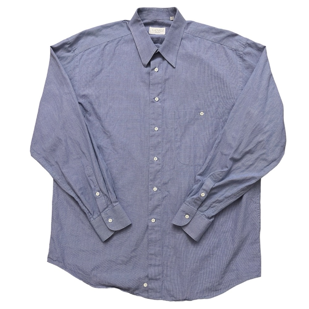 Canali Shirt Mens Size 42-16.5 Long Sleeve Dress Houndstooth Blue Made in Italy